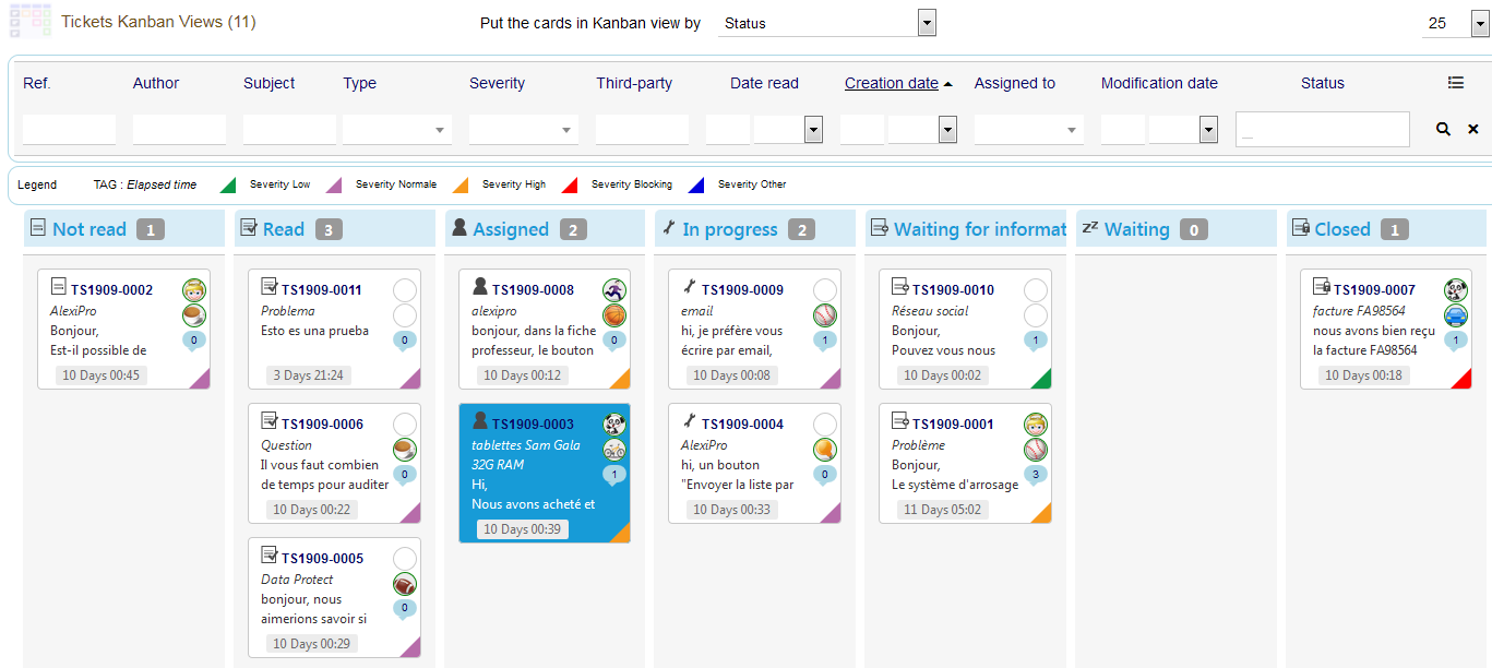 KanTickets - Status Kanban view